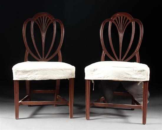 Appraisal: Pair of Federsal style mahogany heart-back upholstered side chairs circa