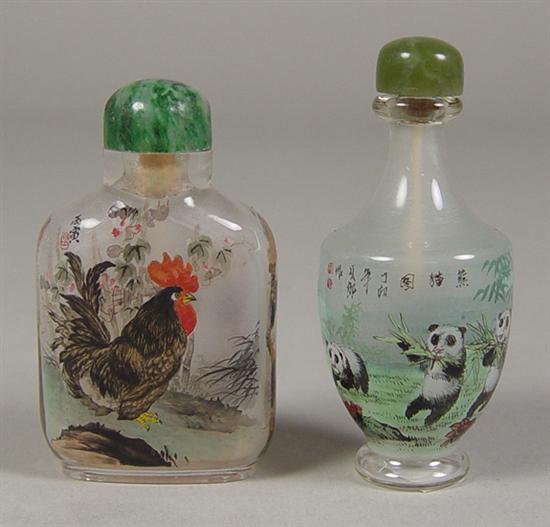 Appraisal: Two Glass Snuff Bottles Pedestal snuff bottle with reverse handpainted