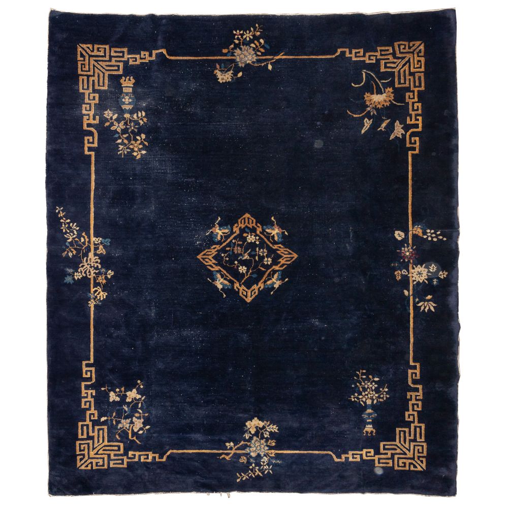 Appraisal: CHINESE ART DECO STYLE WOOL RUGFloral and butterfly motif in