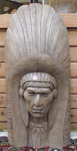 Appraisal: CARVED WOOD SCULPTURE bust of an American Indian chief with