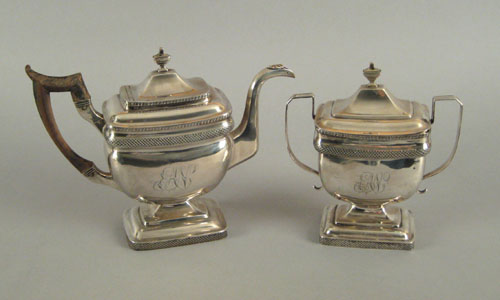 Appraisal: Philadelphia silver teapot and covered sugar ca bearing the touch