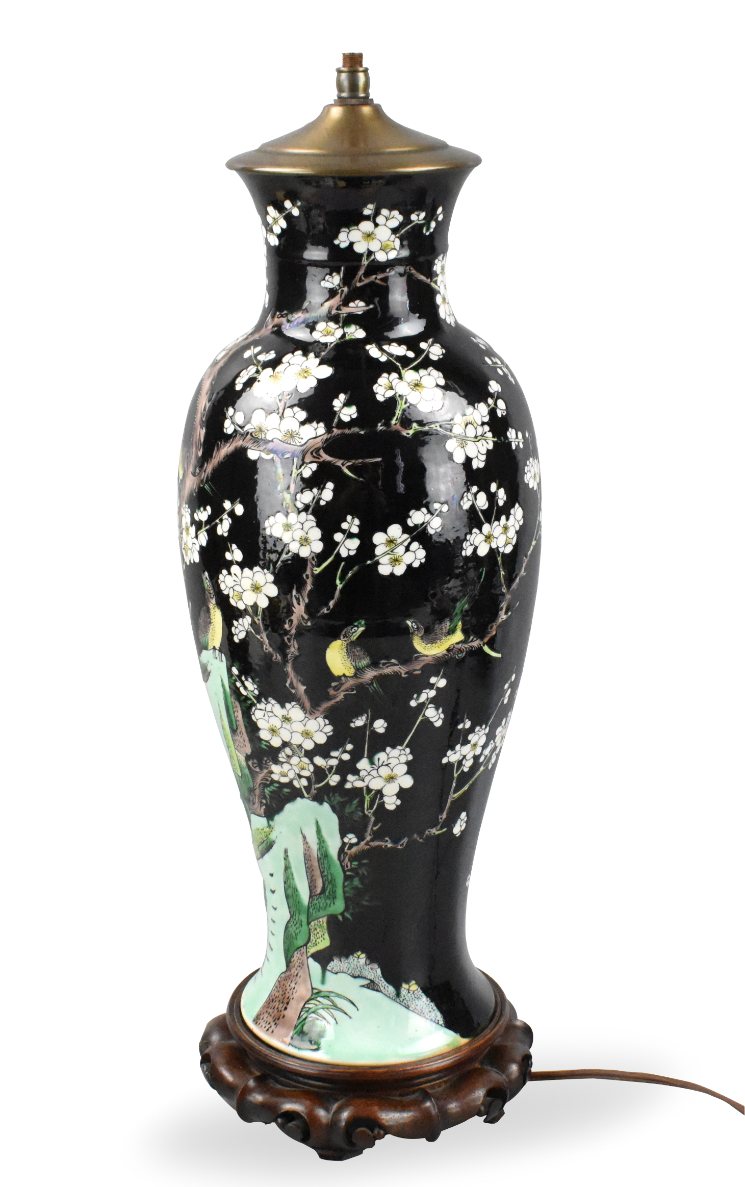 Appraisal: A tall Chinese famille noir vase with birds and flowers