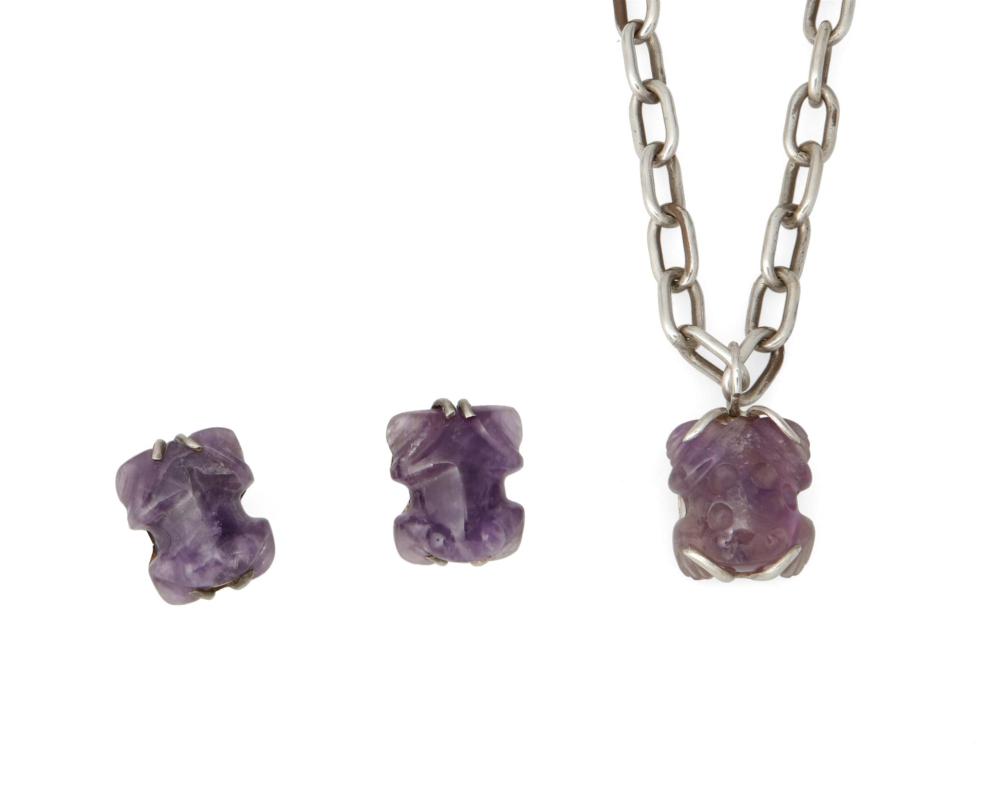 Appraisal: A set of William Spratling silver and amethyst frog jewelry