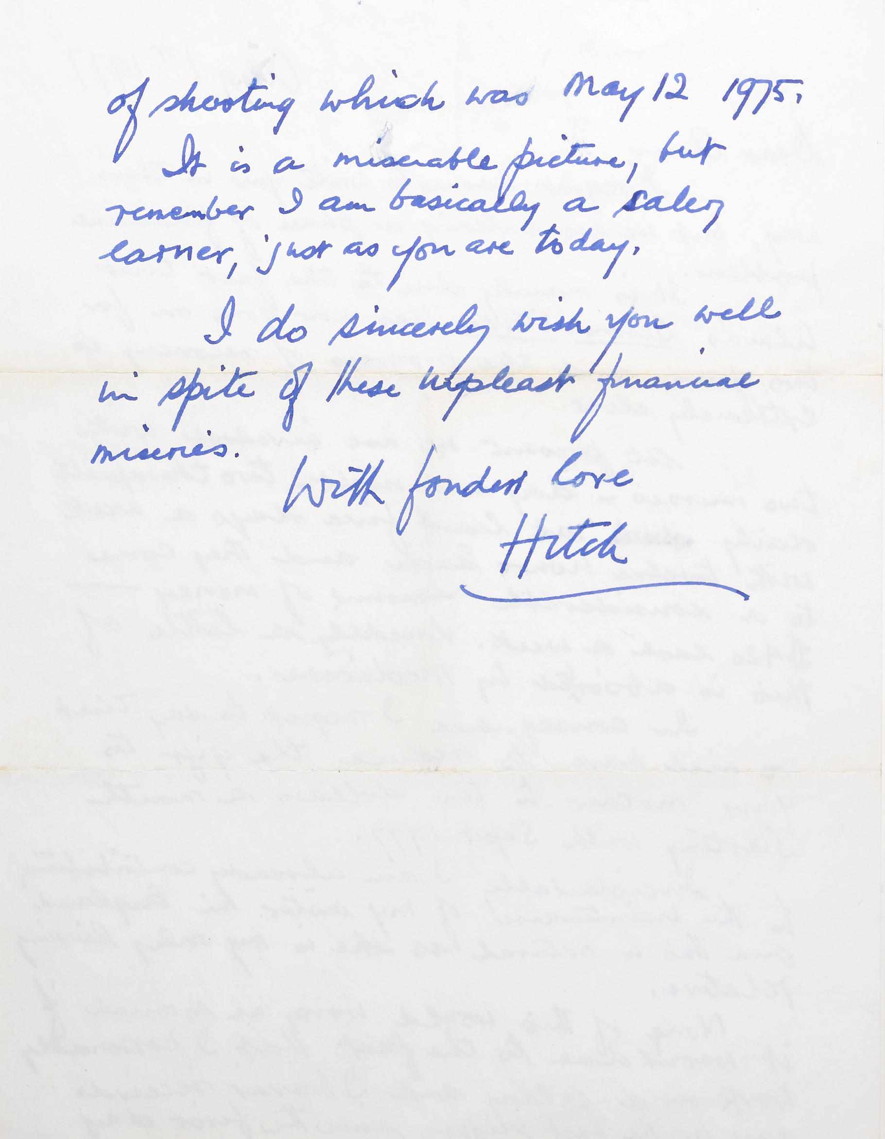 Appraisal: Alfred Hitchcock letter Autograph Letter Signed ''Hitch'' pp recto and