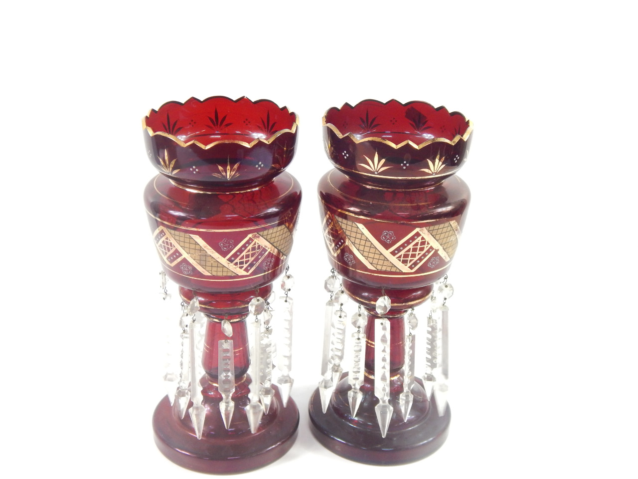 Appraisal: A pair of ruby glass lustres late thC gilt and