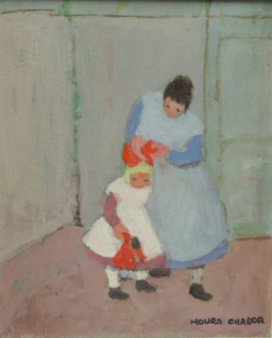 Appraisal: CHABOUR Moura Oil on Canvas Mother and Child Signed 'Moura