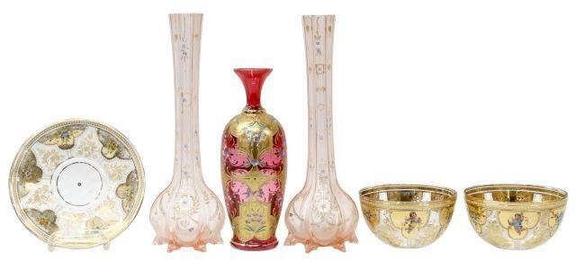 Appraisal: lot of Enameled art glass including vases approx h pieces