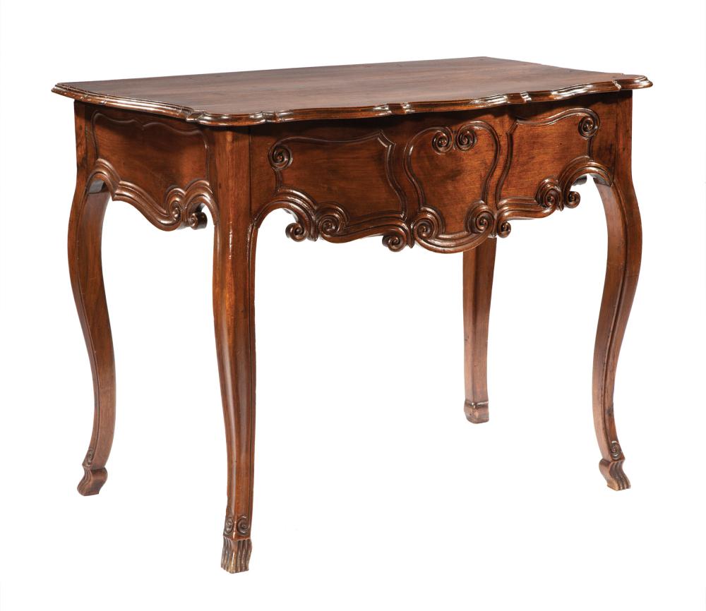 Appraisal: Continental Carved Walnut Console late th c shaped spurred top