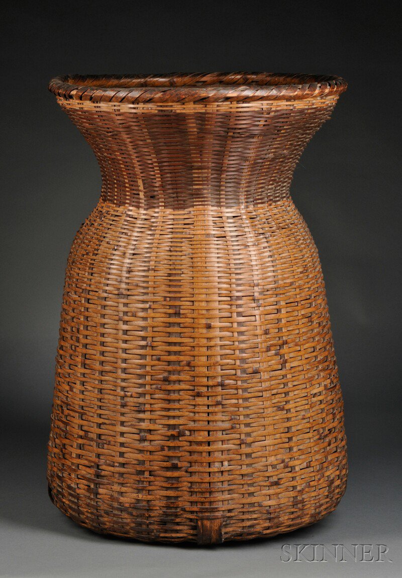 Appraisal: Bamboo Basket Japan th century tall with wide mouth and