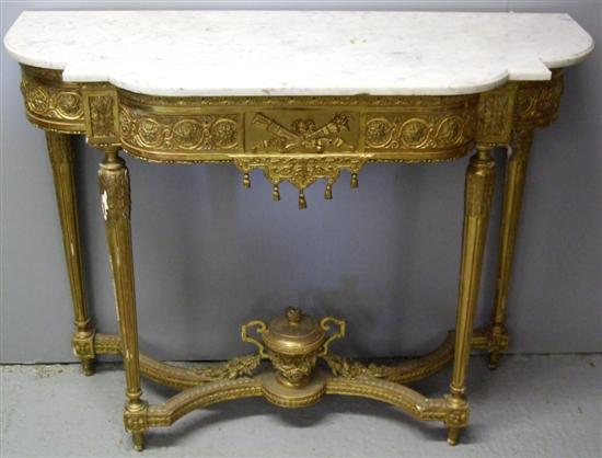 Appraisal: th century carved giltwood and gesso breakfront marble topped side