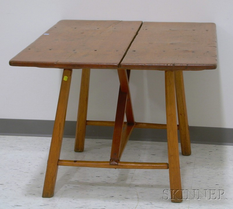 Appraisal: Rustic Pine and Ash Table with Splayed Legs and Stretcher