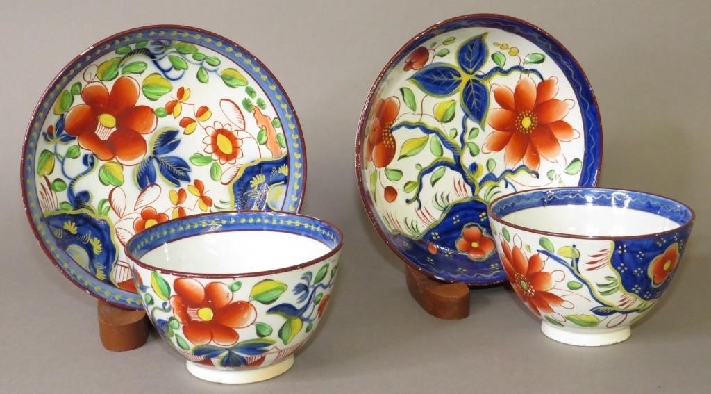 Appraisal: PEARLWARE CUPS SAUCERS GAUDY DUTCH SINGLE ROSca Gaudy Dutch Single