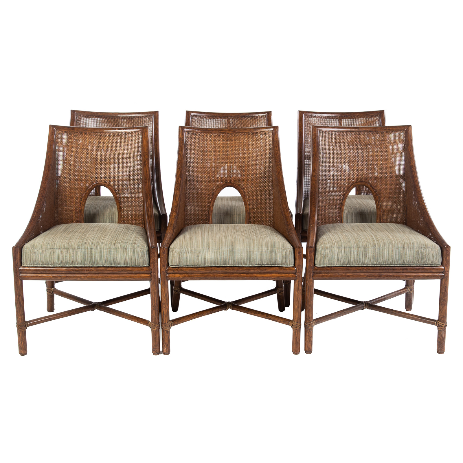 Appraisal: SIX MCGUIRE CONTEMPORARY RATTAN CHAIRS th century with rattan backs