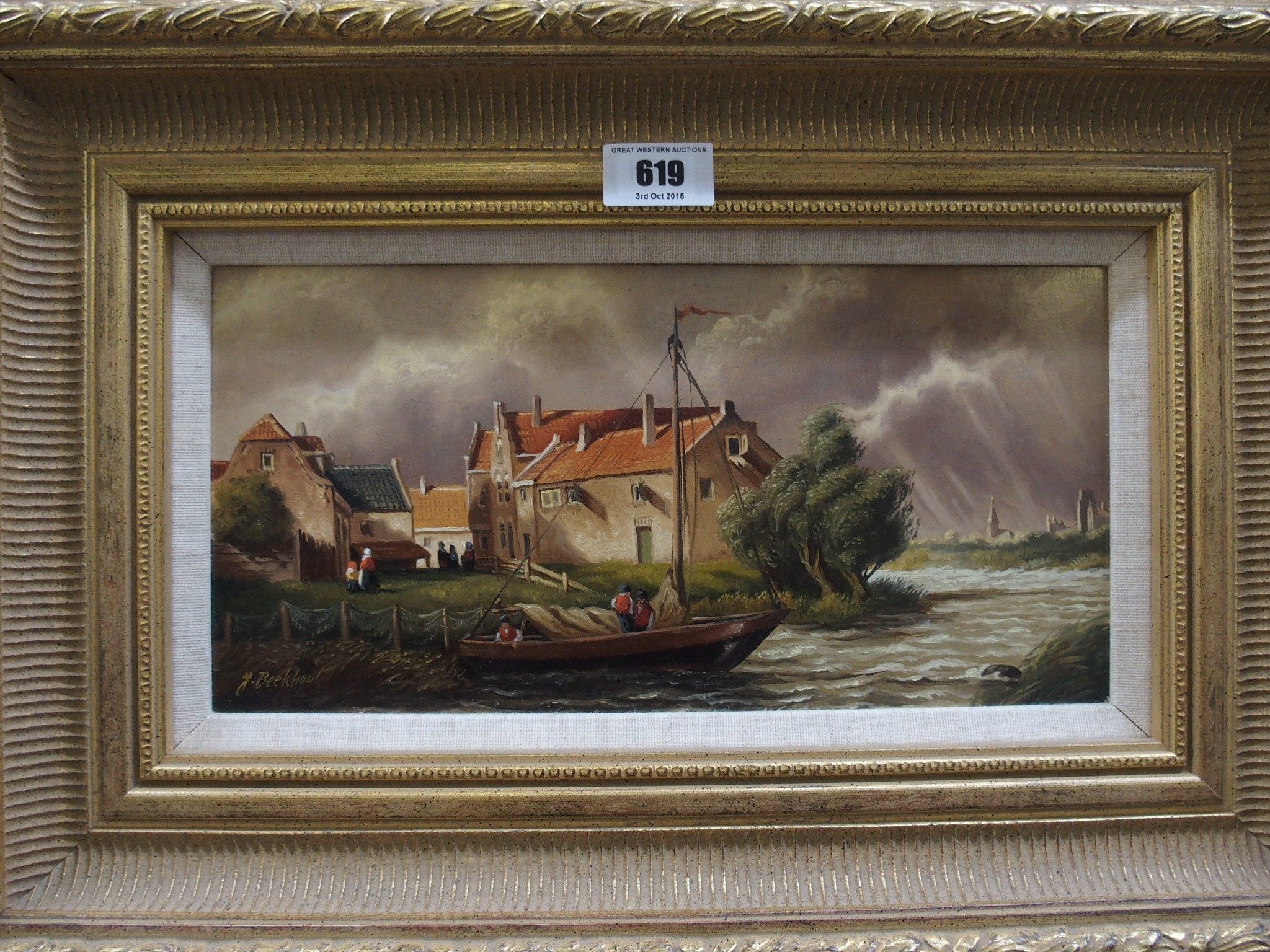 Appraisal: JAN BEEKHOUT Continental river scene signed oil on panel