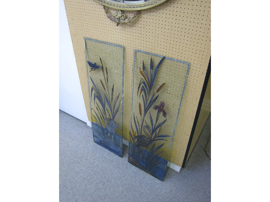 Appraisal: Pair of handpainted glass door panels