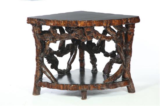 Appraisal: CORNER ROOT TABLE China th century hardwood Scalloped edges and