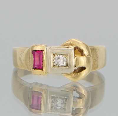 Appraisal: A Retro Gold Diamond and Ruby Buckle Ring k yellow