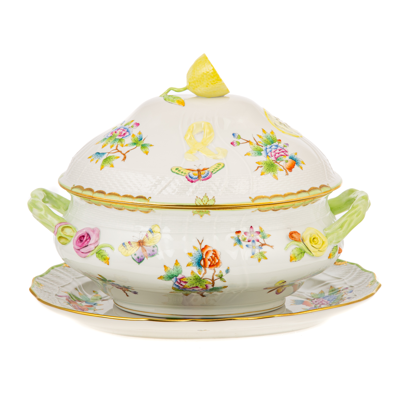 Appraisal: HEREND PORCELAIN SOUP TUREEN STAND In the Queen Victoria pattern