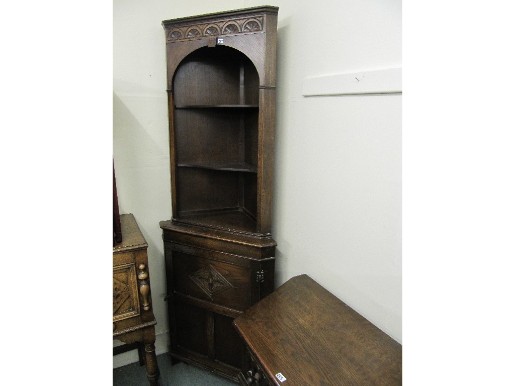 Appraisal: Oak refectory dining table with similar sideboard corner cabinet and