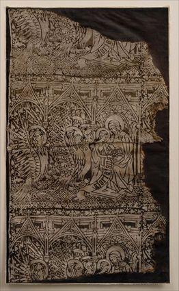 Appraisal: Gothic-Style Block-Printed Linen Panel Matted unframed x in sheet