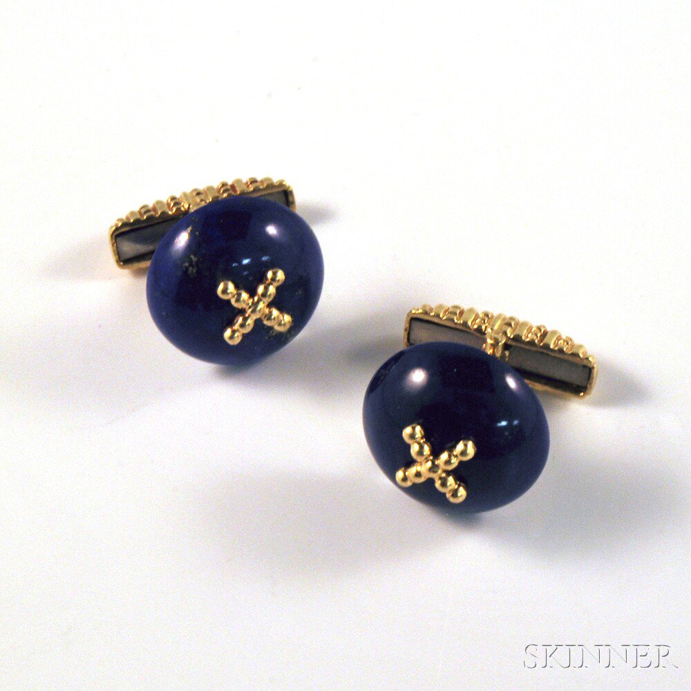 Appraisal: Pair of kt Gold and Lapis Lazuli Cuff Links each