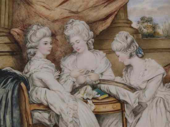 Appraisal: After Gainsborough watercolour on ivory Three ladies playing cards x