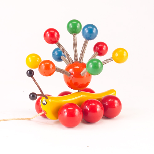 Appraisal: 's caterpillar pull-toy with colorful rotating spheres Unmarked x