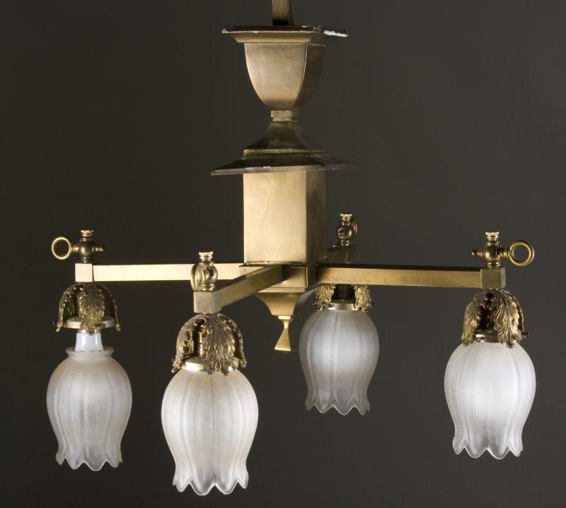 Appraisal: Arts Crafts Brass Hall Chandelier circa s transitional gas electric