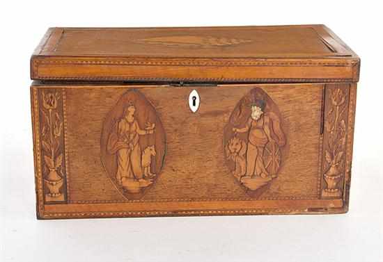 Appraisal: George III inlaid mixed wood tea caddy early th century