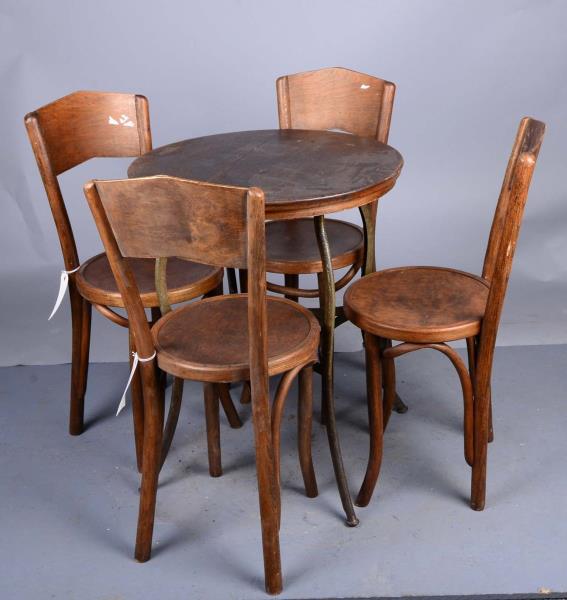 Appraisal: Piece Round Cafe Table And Chairs Round wooden table top