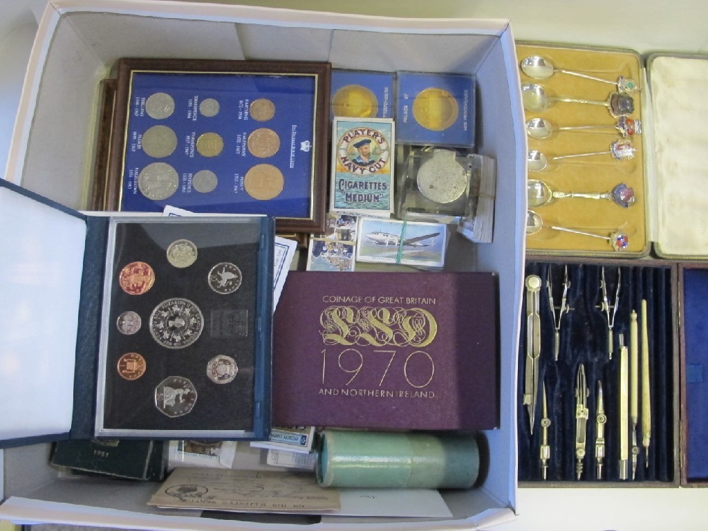 Appraisal: Box of miscellania - coins drawing instruments etc