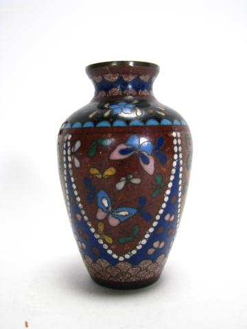 Appraisal: Antique Japanese cloisonne vase with butterfly and floral motif tall