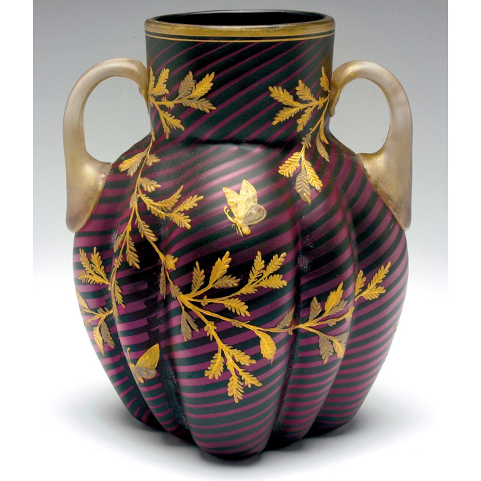 Appraisal: Webb vase double handled and ribbed form in purple and