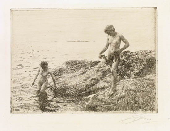 Appraisal: ANDERS ZORN Seaward Skerries Etching on cream laid paper x