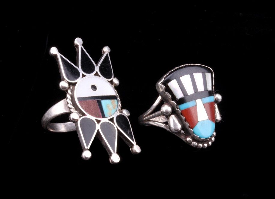 Appraisal: Zuni Sterling Silver Inlaid Mosaic Ring Collection For your consideration