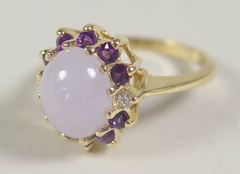 Appraisal: Ladies Lavender Jadeite Amethyst Diamond Ring k yellow gold grams