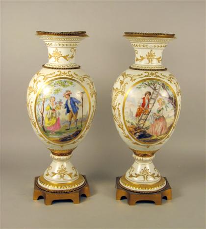 Appraisal: Pair of Sevres style porcelain vases Each of baluster form