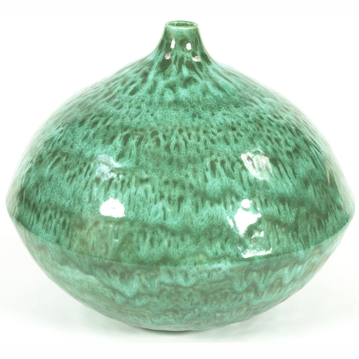 Appraisal: Pillin vase bulbous form covered in a green glaze white