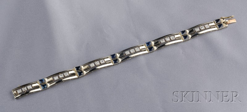 Appraisal: kt White Gold Sapphire and Diamond Bracelet France c s