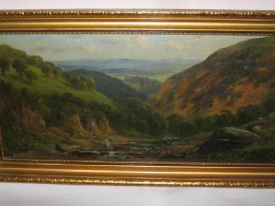 Appraisal: ENGLISH SCHOOL A River Valley with Sheep in the Foreground