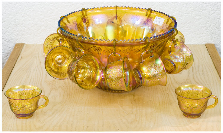 Appraisal: Carnival Glass Punch Bowl Set Carnival glass punch bowl set