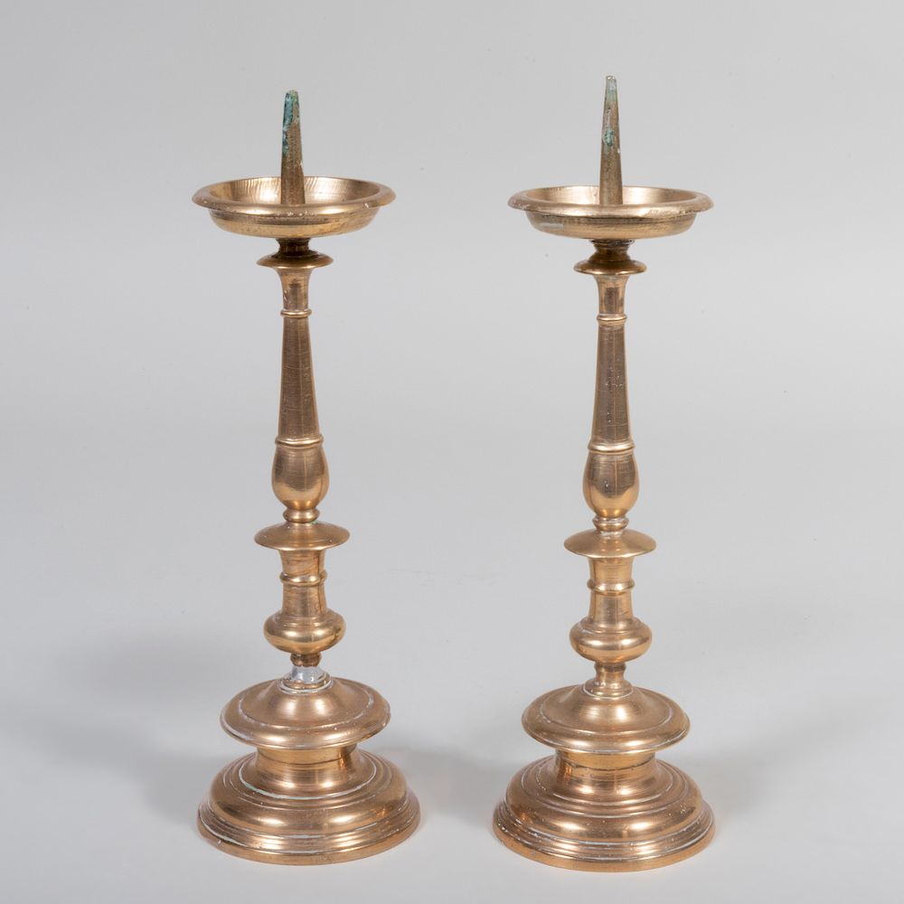 Appraisal: Pair of Continental Brass Pricket Sticks x in diam Condition