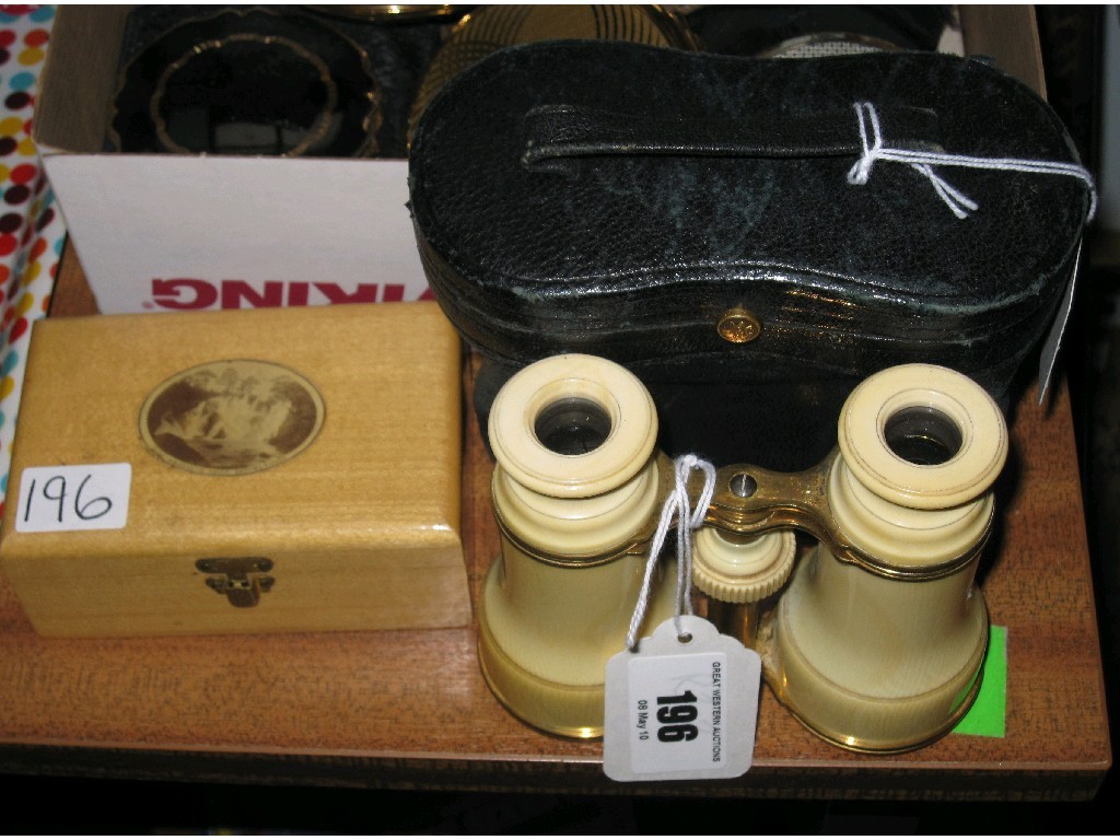 Appraisal: Lot comprising pair of opera glasses and a Mauchline box