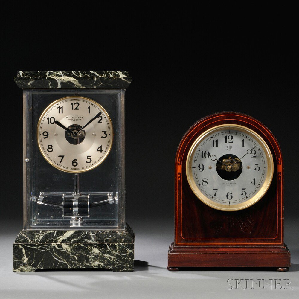 Appraisal: Wood Round-top and Chrome Glass and Marble Bulle Clocks both