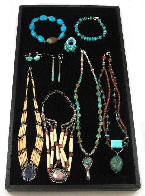 Appraisal: ELEVEN ARTICLES OF NATIVE AMERICAN STYLE JEWELRY including four necklaces