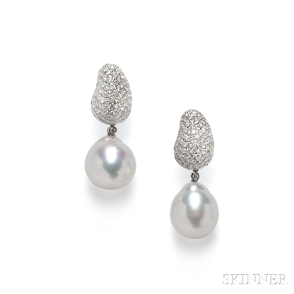 Appraisal: kt White Gold Semi Baroque South Sea Pearl and Diamond