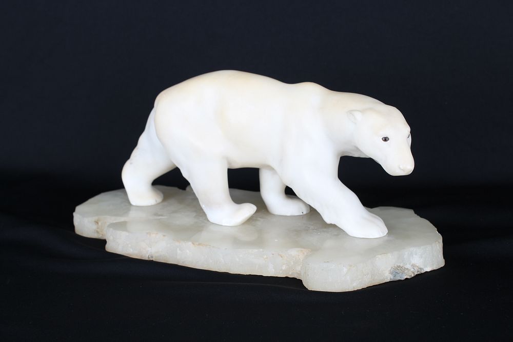 Appraisal: Carved Polar Bear on Rock Base Carved Polar Bear on