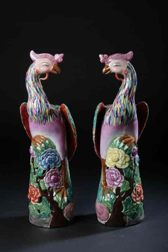 Appraisal: PAIR CHINESE FAMILLE ROSE PORCELAIN FIGURES OF PHOENIX BIRDS Seal