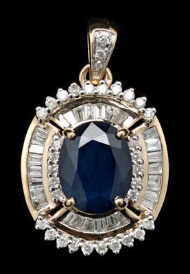 Appraisal: Diamond and sapphire pendant oval faceted blue sapphire estimated weight