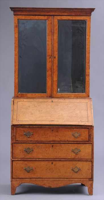 Appraisal: GEORGE III ELM OR ASH BUREAU-CABINET The upper section fitted